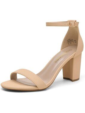 DREAM PAIRS Women's Nude Leather Chunk Low Heel Pump Adjustable Buckle Sandals